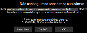 O Windows não consegue encontrar a mensagem da câmera em um dispositivo Windows.