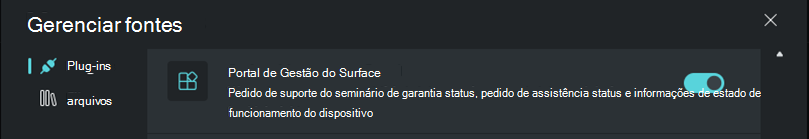 Captura de ecrã que mostra a seleção do plug-in **Portal de Gestão do Surface**.