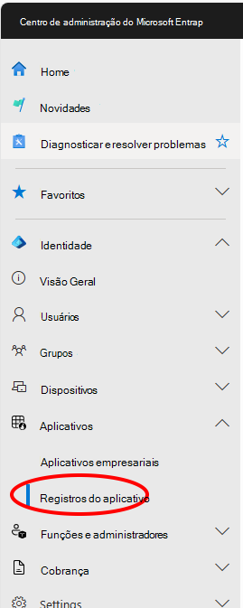 Captura de ecrã a mostrar a localização do menu registos de aplicações do Centro de administração do Entra.