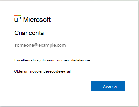 Captura de ecrã a mostrar a página Web de inscrição da conta de avaliação Microsoft Intune.