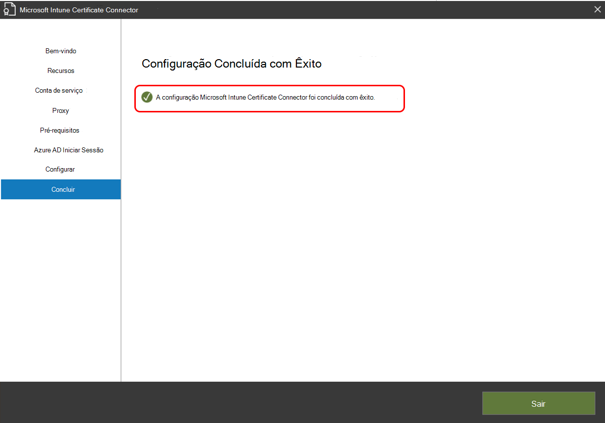 Configuração bem-sucedida do conector de certificado.