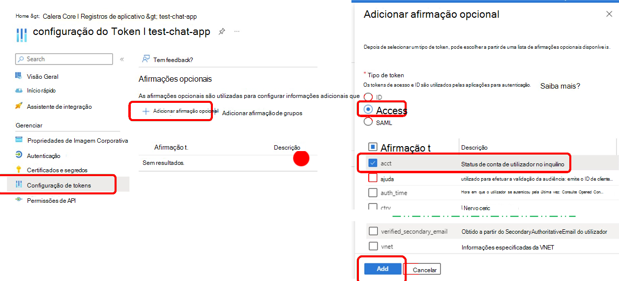 Configure o token de autenticação.