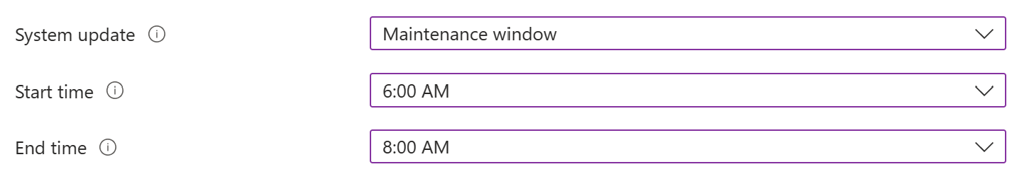 Captura de ecrã que mostra a definição de atualização do sistema com uma janela de manutenção para dispositivos Android Enterprise no centro de administração do Microsoft Intune.