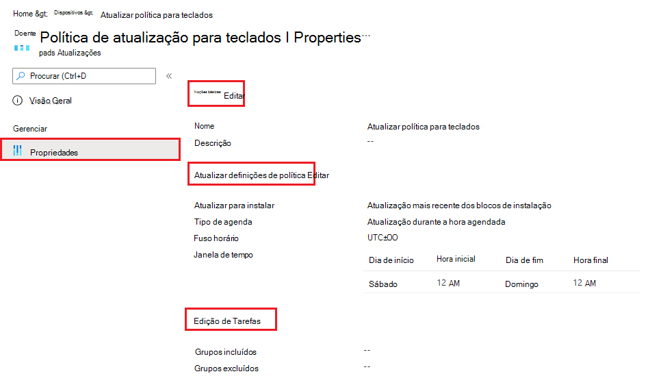 Captura de ecrã que mostra como editar uma política de atualização de software iOS/iPadOS existente no Microsoft Intune.