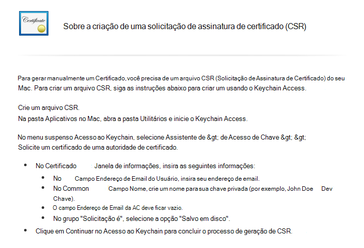 Leia as instruções para criar um CSR