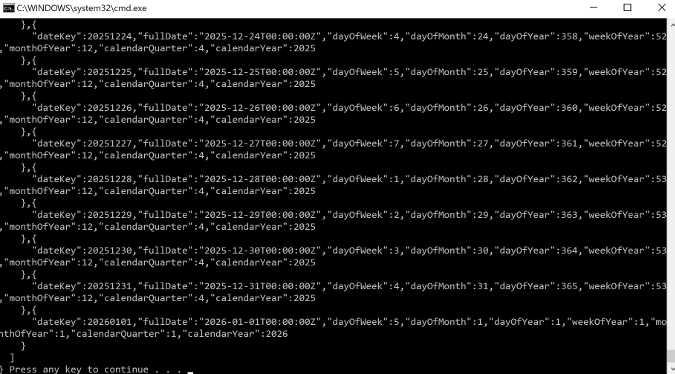 Entidade de data obtida no formato JSON.