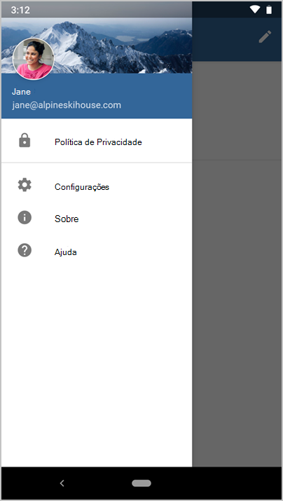 Captura de tela do aplicativo do Microsoft Intune mostrando o menu lateral.