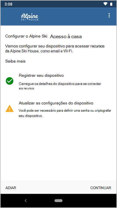 Captura de tela do aplicativo do Microsoft Intune mostrando a tela Configurar registro de acesso.