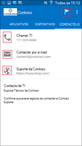 A captura de tela mostra o aplicativo Portal da Empresa para Android, tela CONTATAR TI