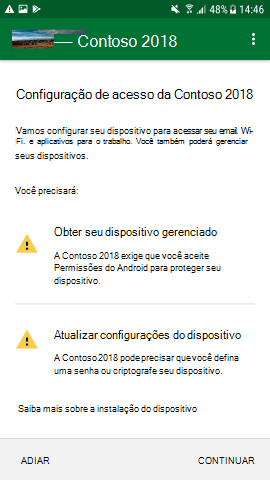 A captura de tela mostra o aplicativo Portal da Empresa para Android, tela Configuração de Acesso, atualizada.