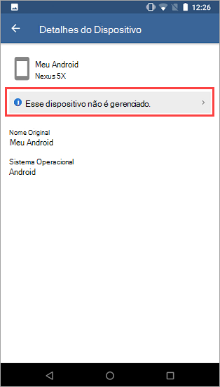 Captura de ecrã a mostrar Portal da Empresa ecrã **Dispositivos** com o ícone de informações junto à mensagem.