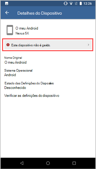 Captura de ecrã de Portal da Empresa ecrã **Dispositivos** com o ícone de informações junto à mensagem.