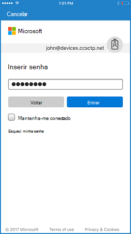 É solicitada a senha do usuário, depois que seu endereço de email é aceito.