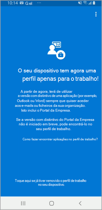 Imagem de exemplo do ecrã anterior Portal da Empresa perfil de trabalho.