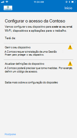 A captura de tela mostra o aplicativo Portal da Empresa para o iOS/iPadOS após a atualização, tela de Configuração de acesso.