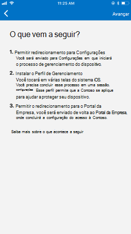 A captura de tela mostra o aplicativo Portal da Empresa para o iOS/iPadOS após a atualização, tela O que vem a seguir.