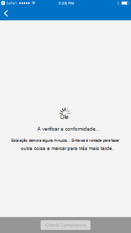 A captura de tela mostra o aplicativo Portal da Empresa para o iOS/iPadOS antes da atualização, mensagem Verificando conformidade.