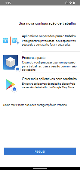 Captura de ecrã a mostrar Portal da Empresa Ecrã de configuração do seu novo trabalho.