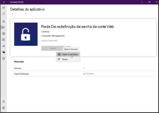 Exemplo de imagem de um aplicativo Web iniciado no aplicativo do Portal da Empresa para Windows