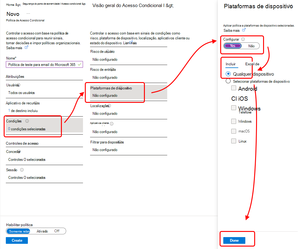 Configurar as plataformas de dispositivos