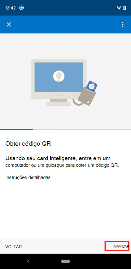 Captura de ecrã de exemplo do ecrã Obter código QR Portal da Empresa.