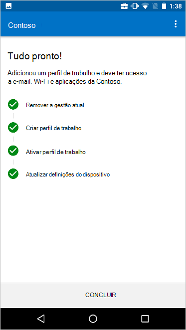 O ecrã Mover para a nova configuração de gestão de dispositivos, que mostra que todos os passos foram concluídos.