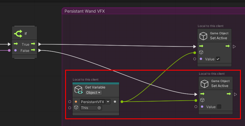 Uma captura de tela do booleno de efeitos visuais persistente foi alterada para false, o que desativa o efeito da primeira partícula.