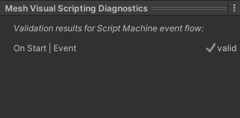 Captura de tela do painel de diagnóstico de Script Visual de Malha