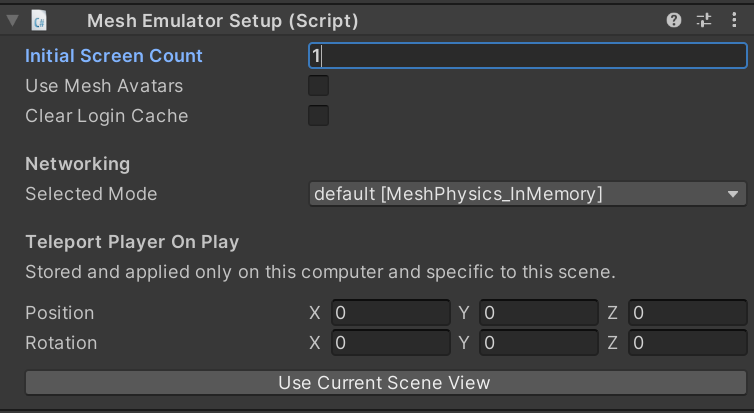 Uma captura de tela do pré-fabricado Configuração do emulador de malha sem upload adicionado à hierarquia.