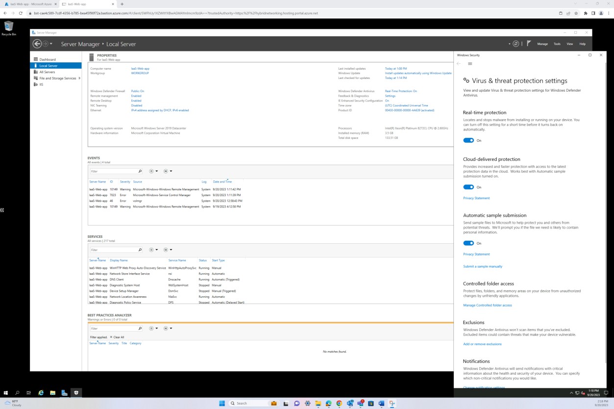 Captura de ecrã a mostrar que o anfitrião está configurado com proteção em tempo real ativada