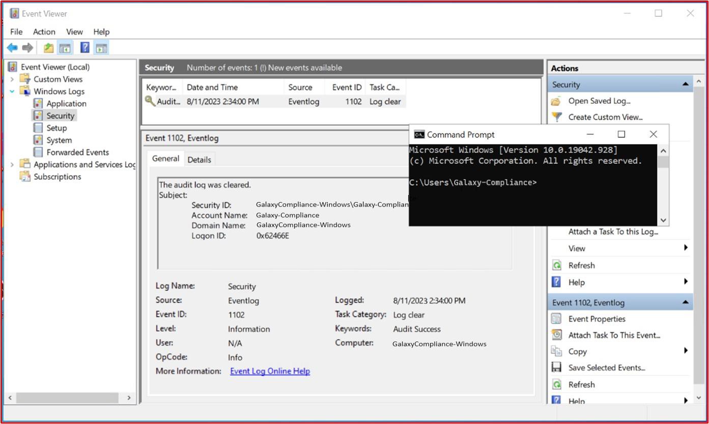 Visualizador de eventos local do Windows com linha de comandos CMD.