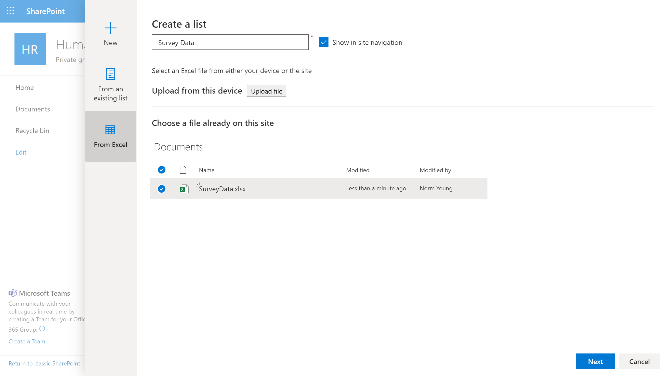 Step 1 of 2 - Excel import