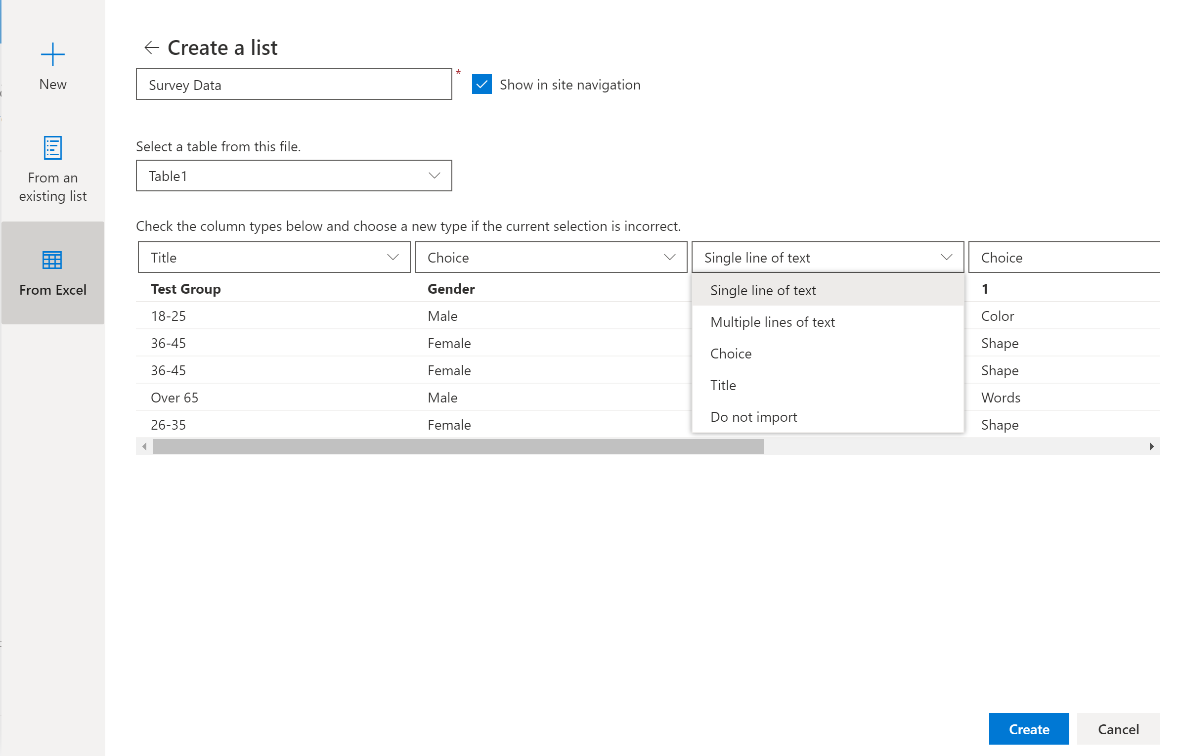 Step 2 of 2 - Excel import