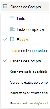 Captura de tela de um menu suspenso de exibição mostrando as opções de exibição.