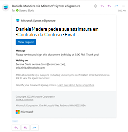 Captura de ecrã de uma notificação por e-mail a mostrar o botão Ver pedido.