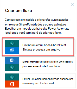 Captura de ecrã a mostrar a opção Criar um fluxo e um fluxo realçados.