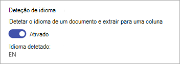 Captura de ecrã da secção Deteção de idiomas do painel Extratores.