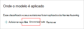 Captura de ecrã a mostrar a secção Onde o modelo é aplicado e o botão Sincronizar tudo realçado.