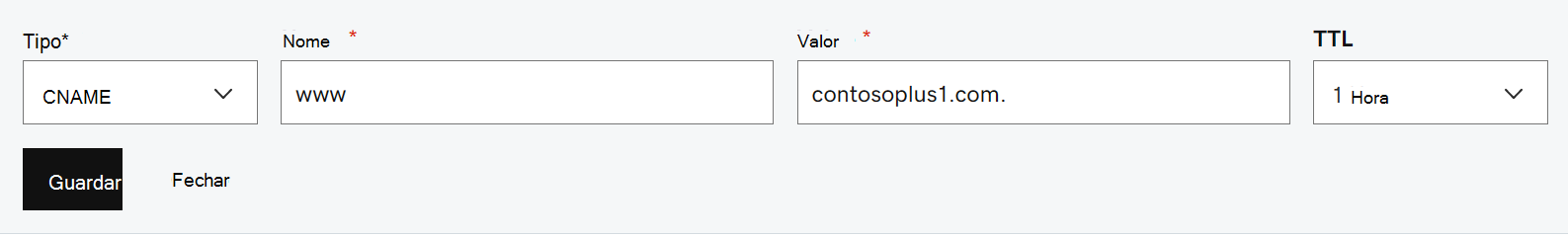 Captura de tela para colar os valores do registro CNAME.