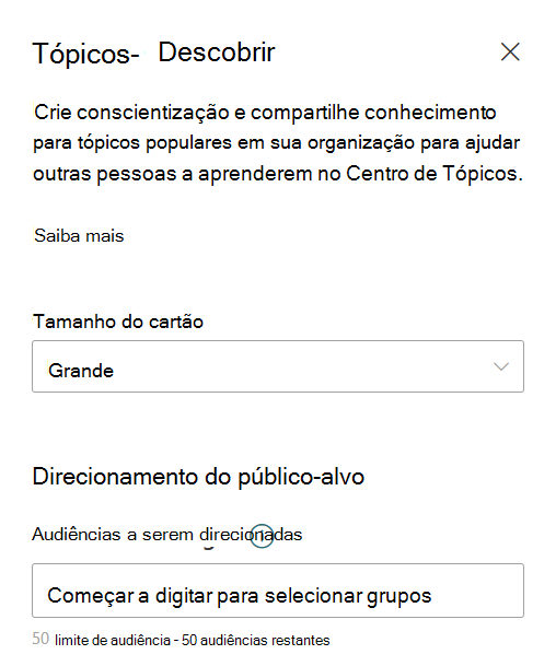 Captura de ecrã a mostrar o painel de edição do cartão Detetar Tópicos.