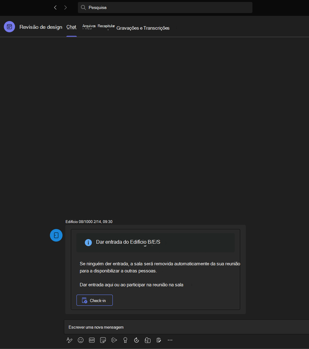 Captura de ecrã a mostrar marcar a utilizar o Chat do Teams.