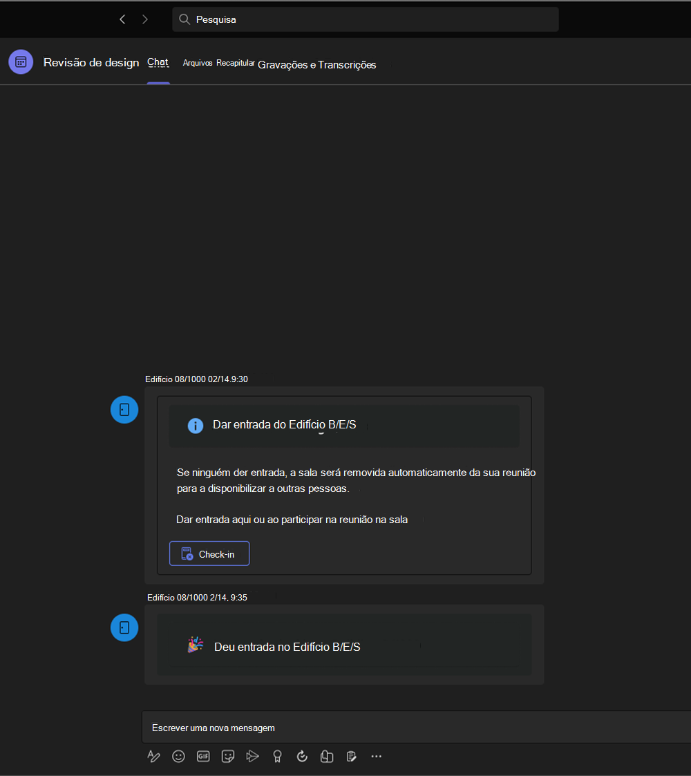 Captura de ecrã a mostrar que o utilizador do Chat do Teams tem entrada dada.