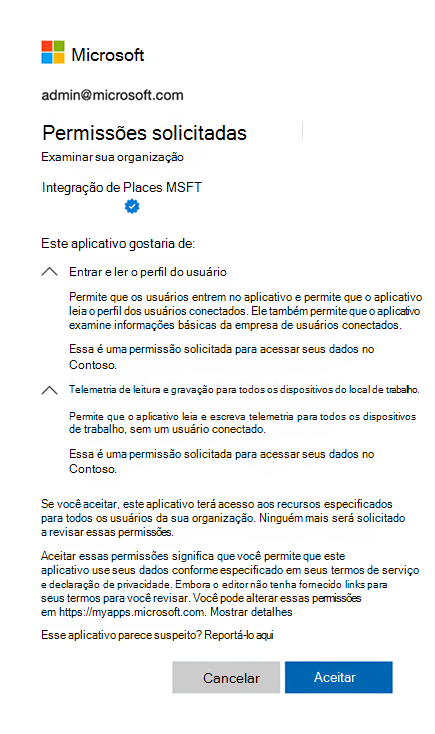 Captura de ecrã a mostrar a caixa de diálogo Permissões de administrador pedidas.