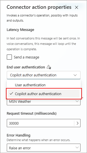 Captura de tela que define configurações de conector.