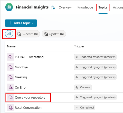 Captura de tela mostrando a seleção do tópico Consultar seu repositório.