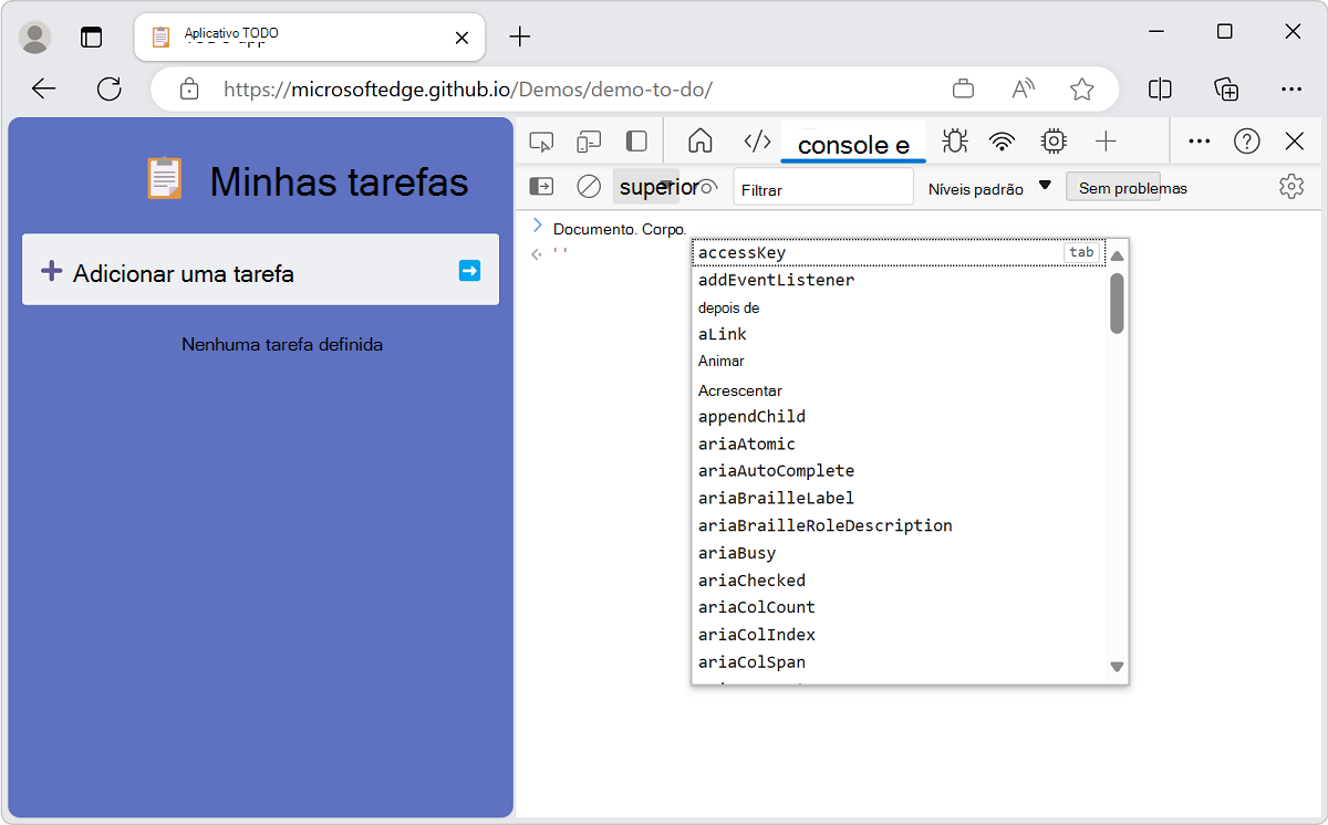 Acompanhamento automático do console de expressões JavaScript