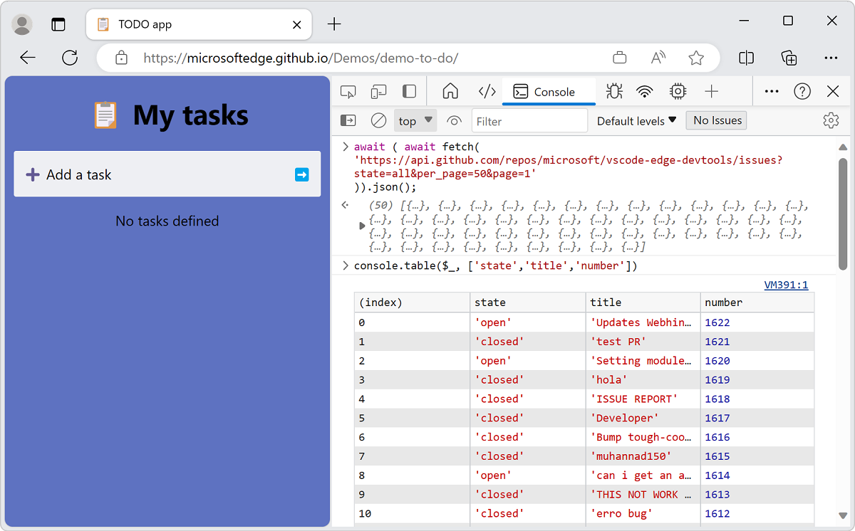 Exibindo o último resultado em um formato legível por humanos usando 'console.table'