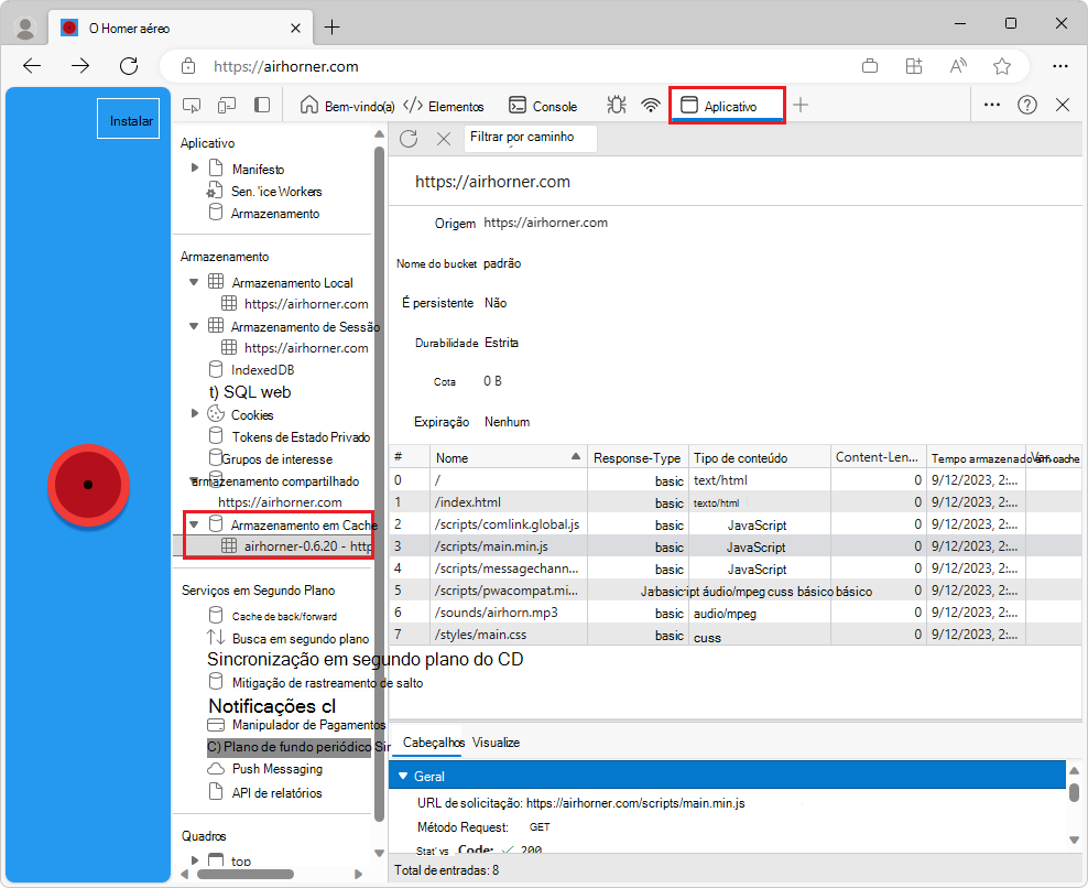 Painel Armazenamento em Cache