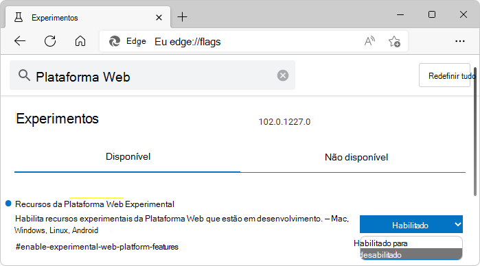 Funcionalidades da Plataforma Web Experimental do Microsoft Edge Flags >