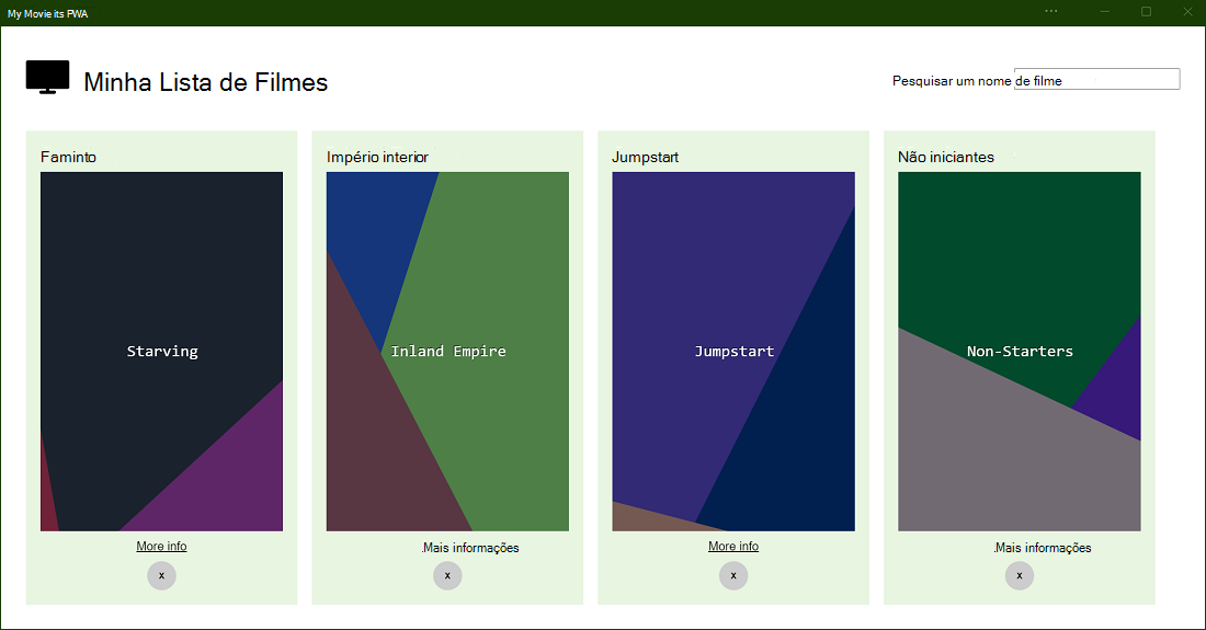 Aplicação de demonstração PWA A Minha Lista de Filmes
